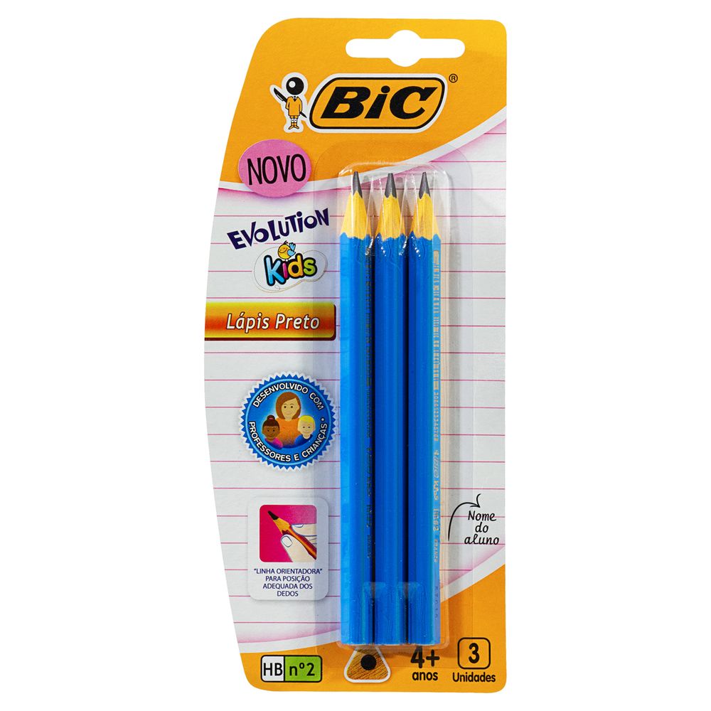 Lápis Preto HB nº 2 Kids Bic Evolution 3 Unidades - drogariamoderna