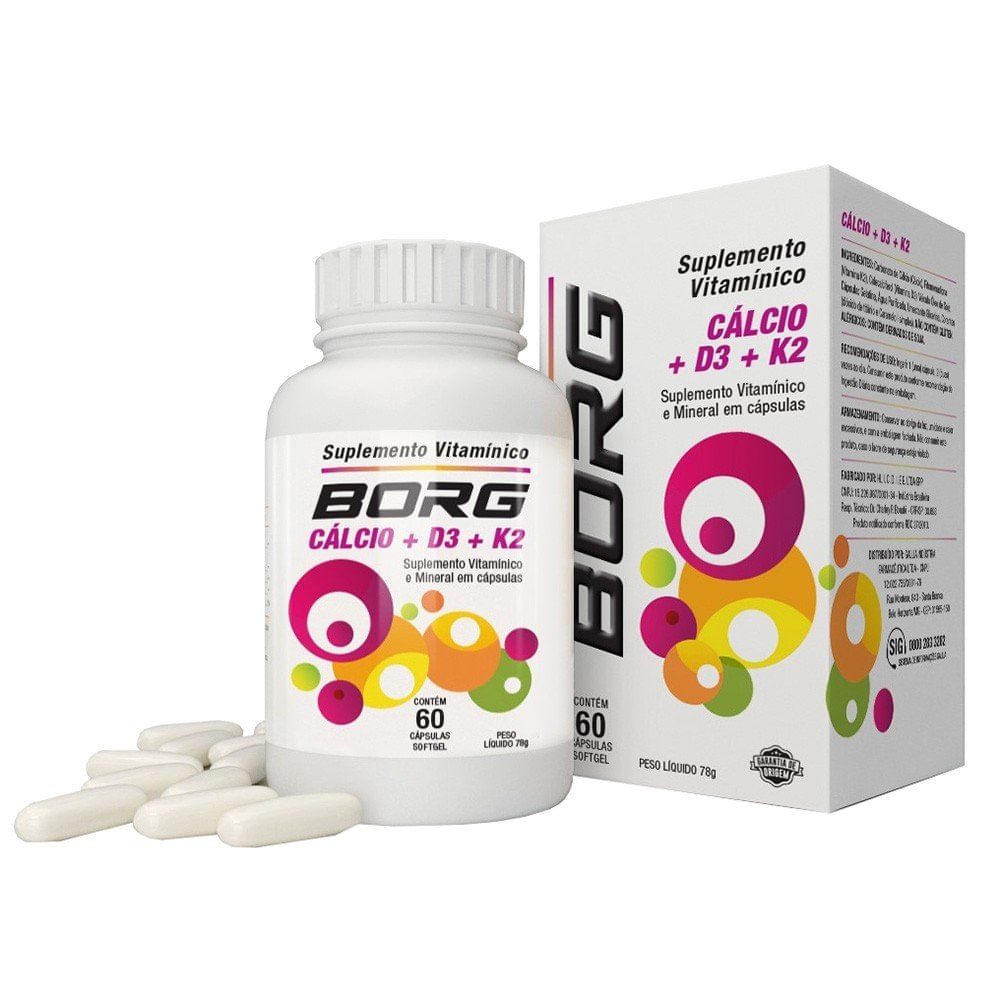 Suplemento Vitamínico Borg Cálcio + D3 + K2 60 Cápsulas