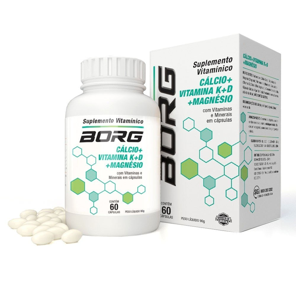 Suplemento Vitamínico Borg Cálcio + Vitamina K + D + Magnésio 60 Cápsulas